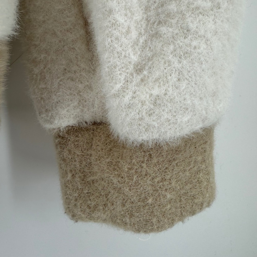 Maeve Anthropologie Cream Tan Fuzzy Eyelash Knit Crewneck Sweatshirt Small - Picture 4 of 9